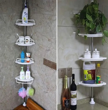 Étagère d’angle télescopique pour salle de bain – rangement multi-niveaux